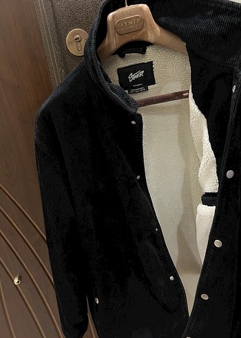 Pull&Bear Markalı Siyah Kadife İçin Yünlü  Erkek Ceket-Mont - Görsel 5