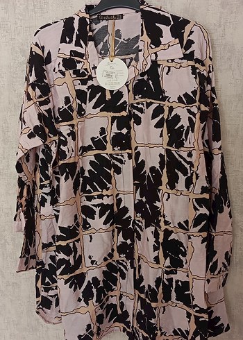Uzun Kollu Pembe Batik Desenli Bohem Kadın Gömlek