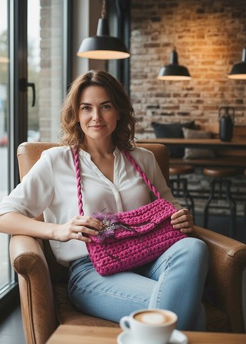 Pembe Örgü Kadın Çanta - Görsel 4