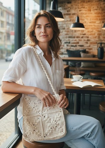 Bej Örgü Kadın Çanta - Görsel 2