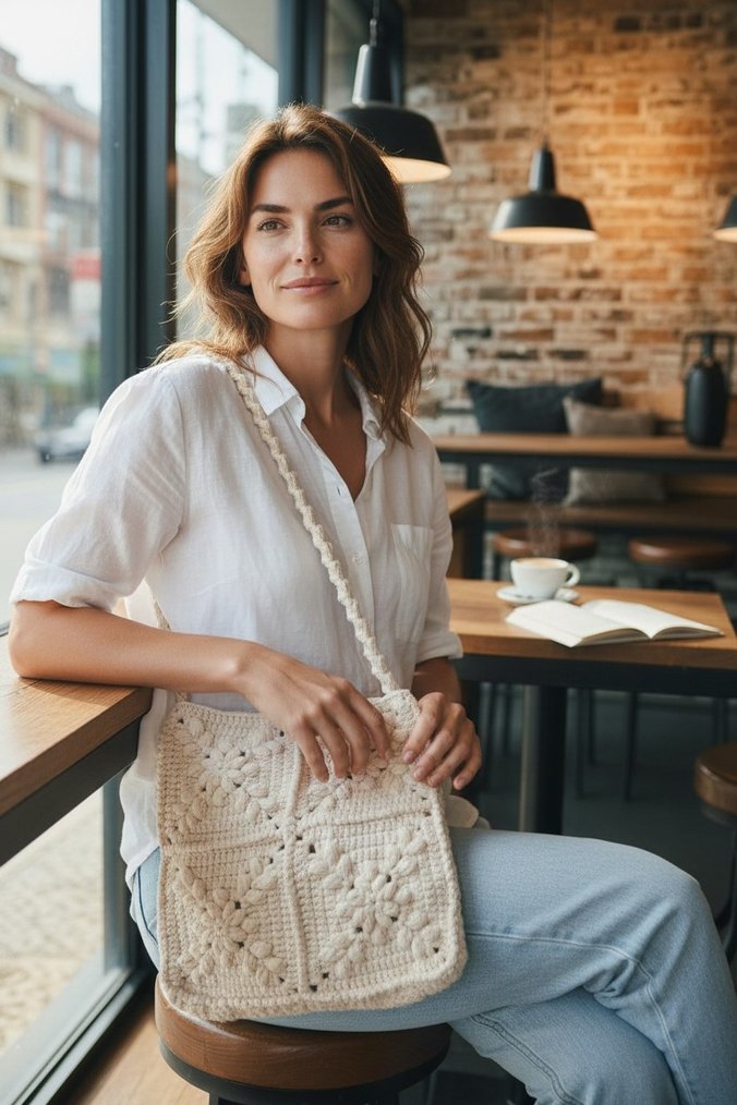 Bej Örgü Kadın Çanta - Görsel 2