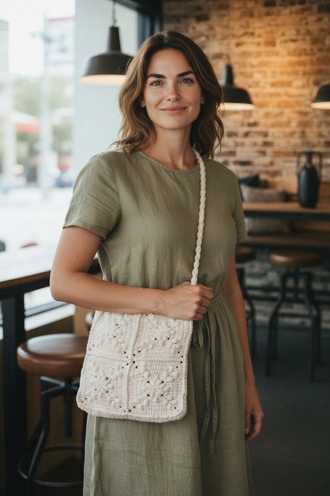 Bej Örgü Kadın Çanta - Görsel 3