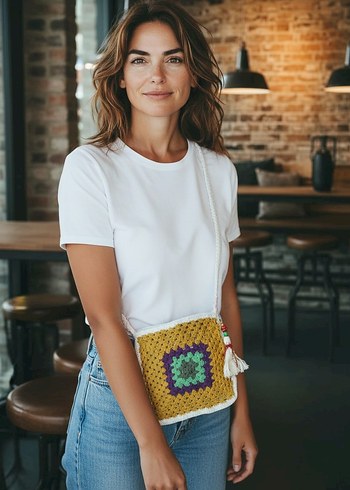 Kırmızı Batik Desenli Örgü Bohem Çanta - Görsel 2