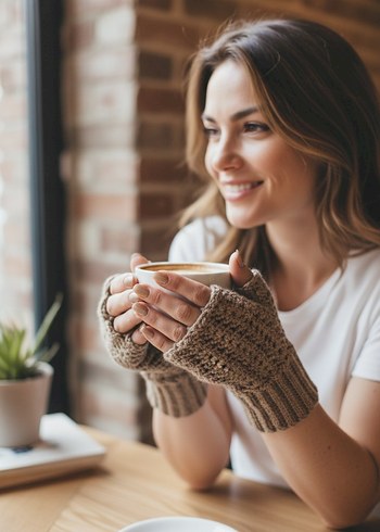 Bej Örgü Kadın Eldivenleri - Görsel 2