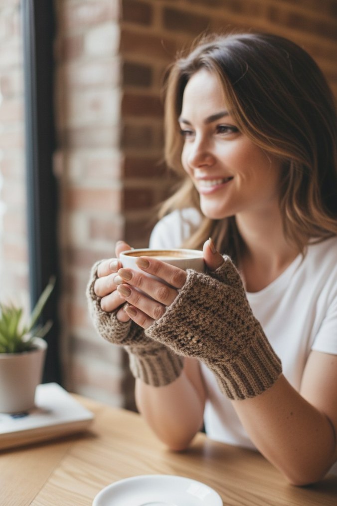 Bej Örgü Kadın Eldivenleri - Görsel 2