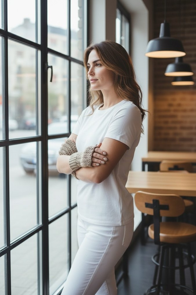 Bej Örgü Kadın Eldivenleri - Görsel 3