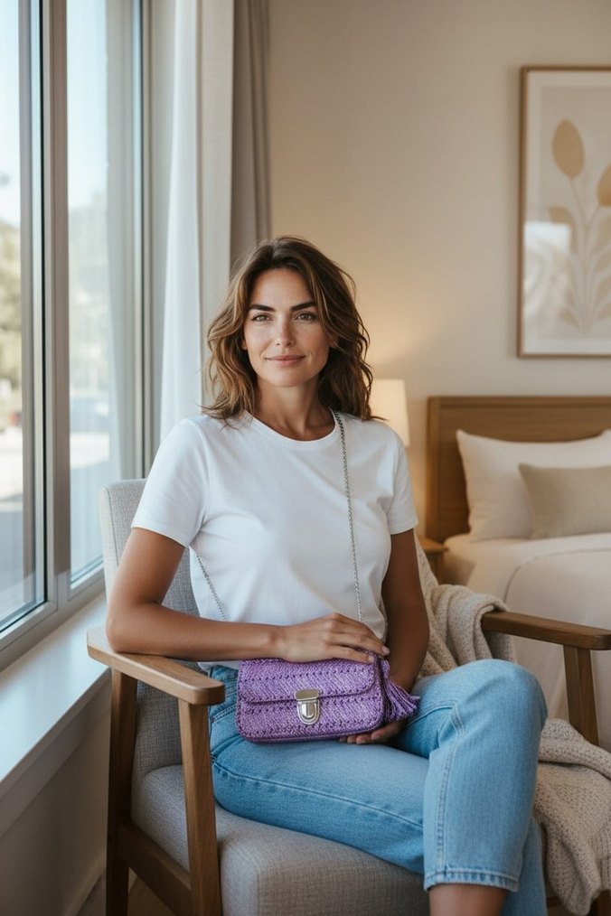 Mor Bağlamalı Kanvas Kadın Çanta - Görsel 2