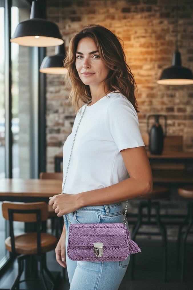 Mor Bağlamalı Kanvas Kadın Çanta - Görsel 3