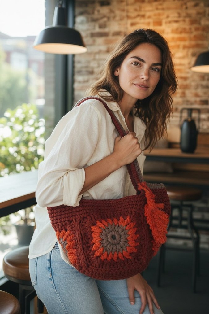 Bohem Örgü Kadın Çanta - Görsel 3