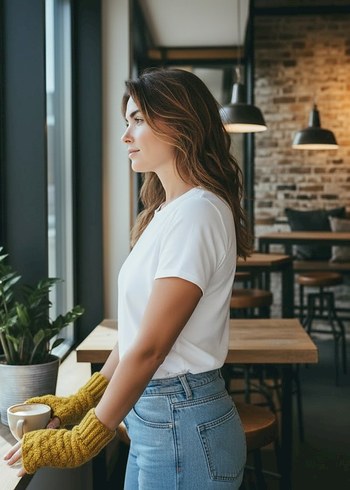 Örgü Sarı Kadın Eldiven - Görsel 3