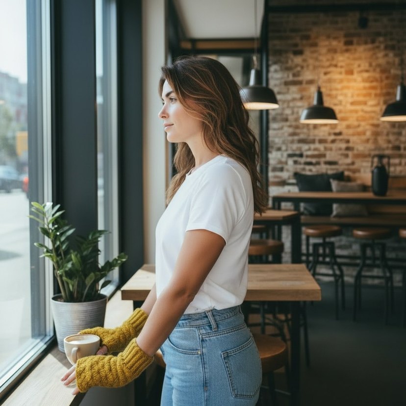 Örgü Sarı Kadın Eldiven - Görsel 3