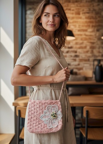 Dantel İşlemeli Hasır Örgü Bohem Kadın Çanta - Görsel 4