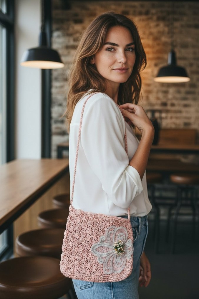 Dantel İşlemeli Hasır Örgü Bohem Kadın Çanta - Görsel 3