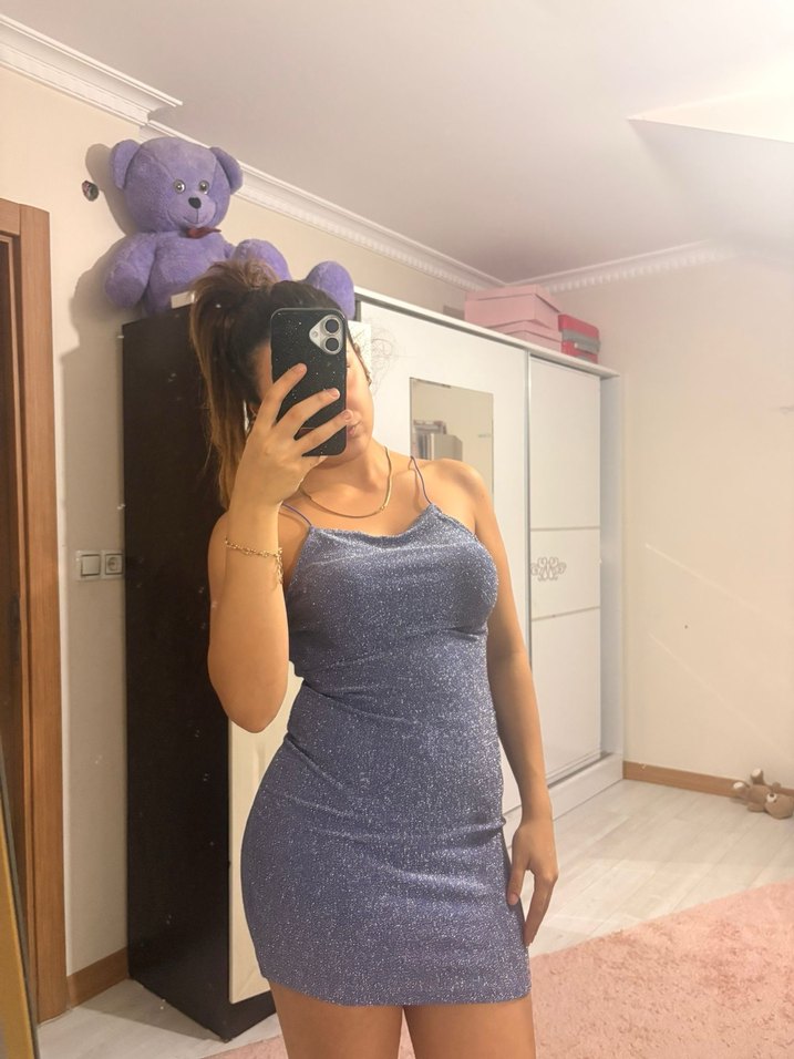 Straplez Mor Mini Elbise - Görsel 2