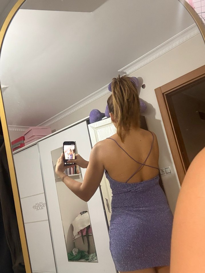 Straplez Mor Mini Elbise - Görsel 3