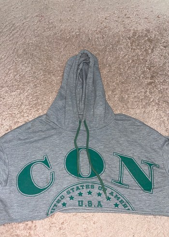 Gri Streetwear Bağcıklı Crop Sweatshirt - Görsel 3