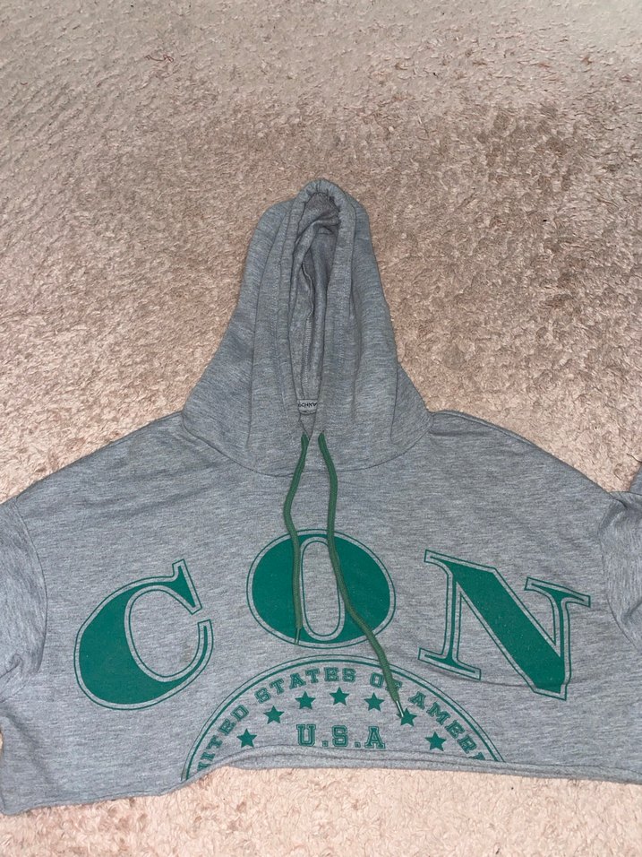 Gri Streetwear Bağcıklı Crop Sweatshirt - Görsel 3