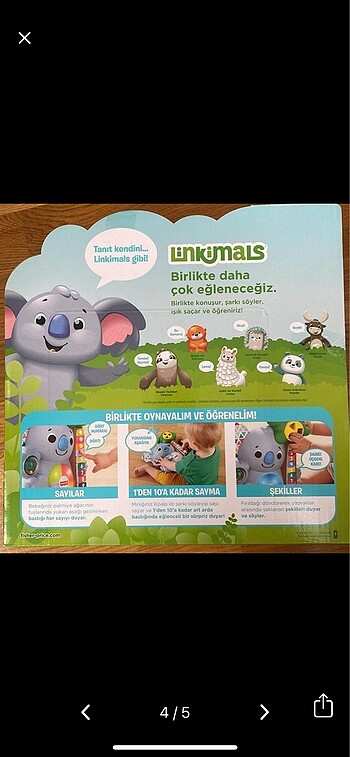  Beden Renk FisherPrice sayı sayan koala