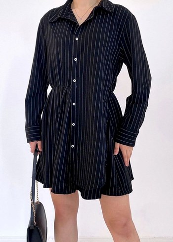 M Beden Siyah Çizgili  Elbise - Görsel 4