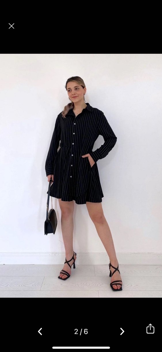 M Beden Siyah Çizgili  Elbise - Görsel 2