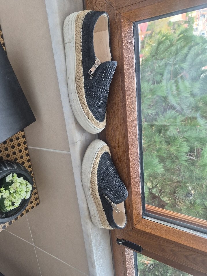 Gri Yılan Desenli Pul Detaylı Platform Espadril - Görsel 5