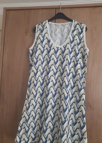 Bohem V Yaka Kolsuz Keten Elbise - Görsel 2