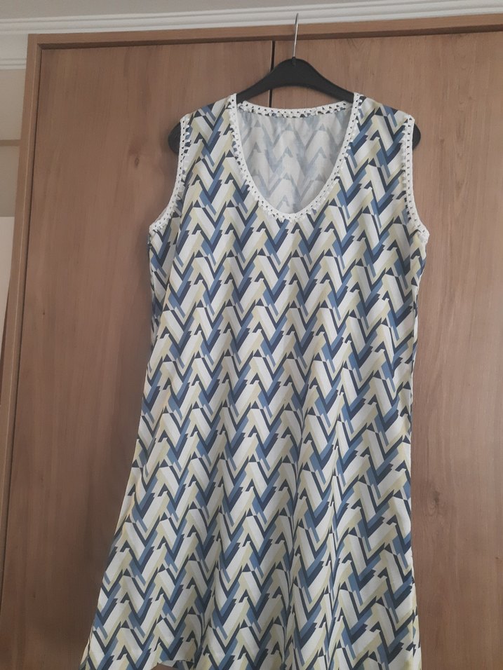 Bohem V Yaka Kolsuz Keten Elbise - Görsel 2