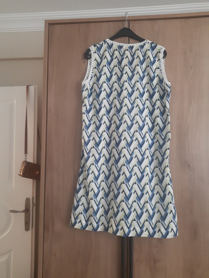 Bohem V Yaka Kolsuz Keten Elbise - Görsel 5