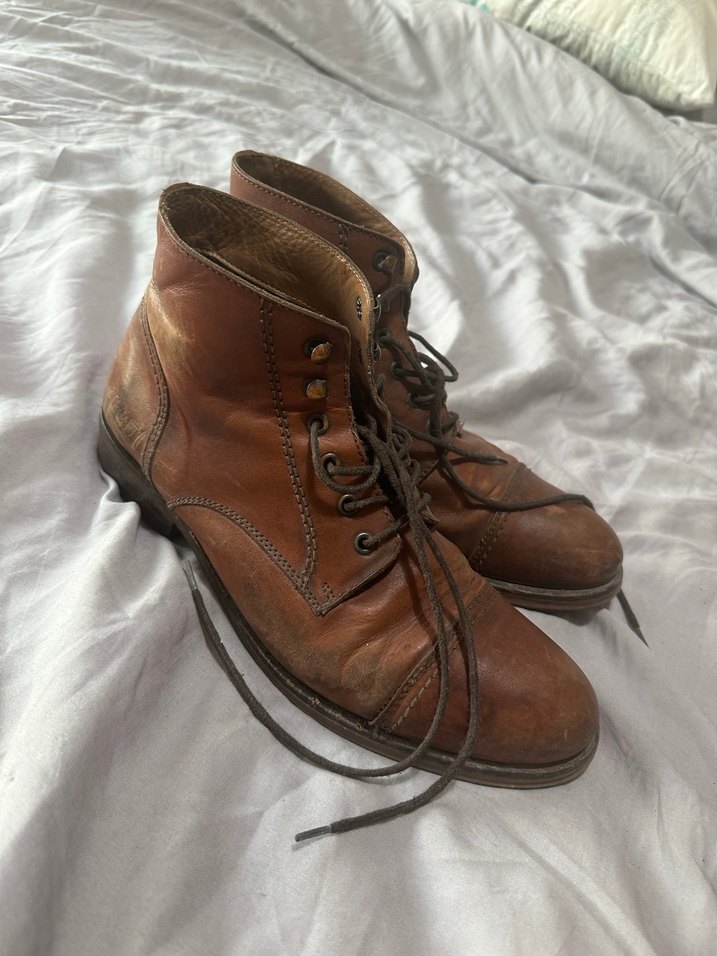 Tommy hilfiger Kahverengi Deri vintage görünümlü Erkek Botları - Görsel 4