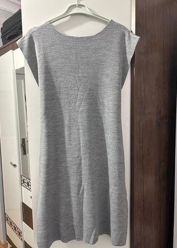 Gri V Yaka Kemerli Kadın Süveter Elbise - Görsel 3