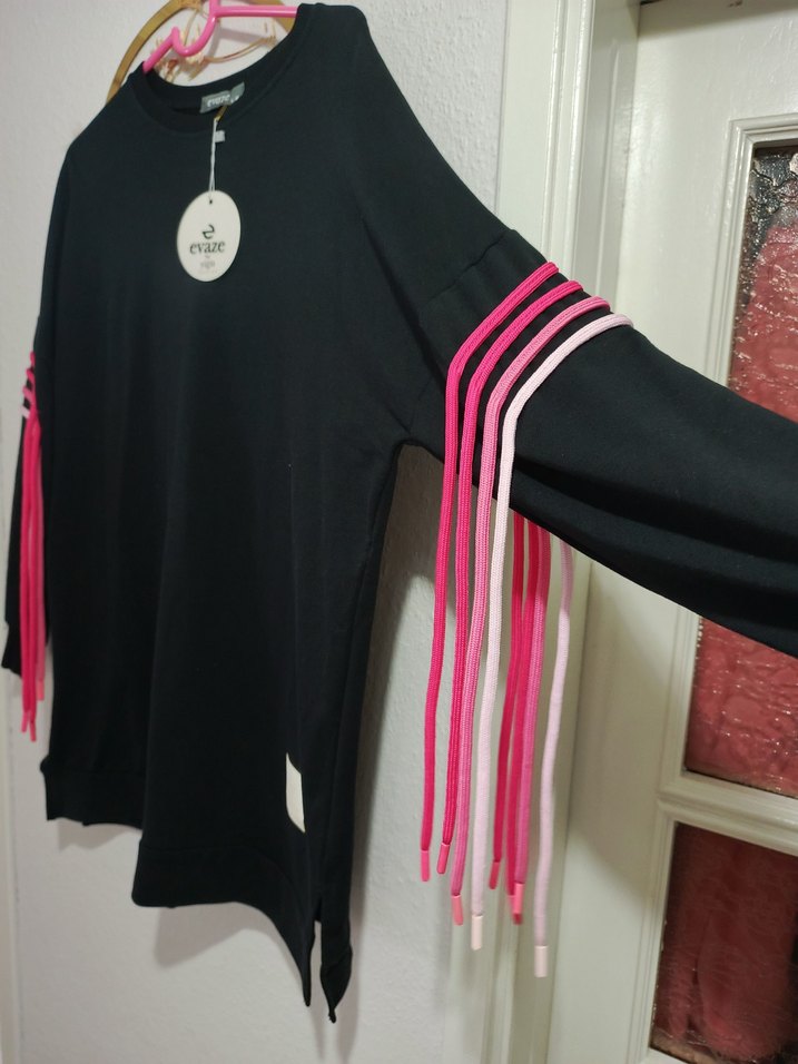 Siyah Püsküllü Uzun Kollu Mini Tunik - Görsel 2