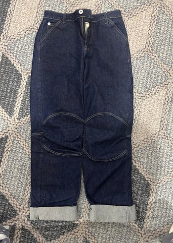 Kadın Lacivert Kürklü Bol Kesim Kot Pantolon - Görsel 2