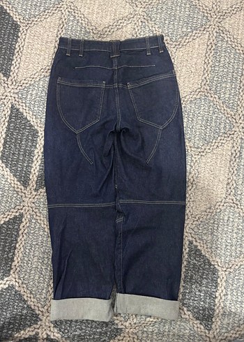 Kadın Lacivert Kürklü Bol Kesim Kot Pantolon - Görsel 4