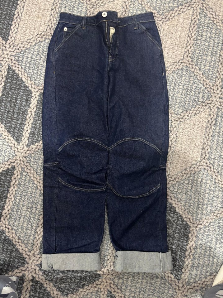 Kadın Lacivert Kürklü Bol Kesim Kot Pantolon - Görsel 2