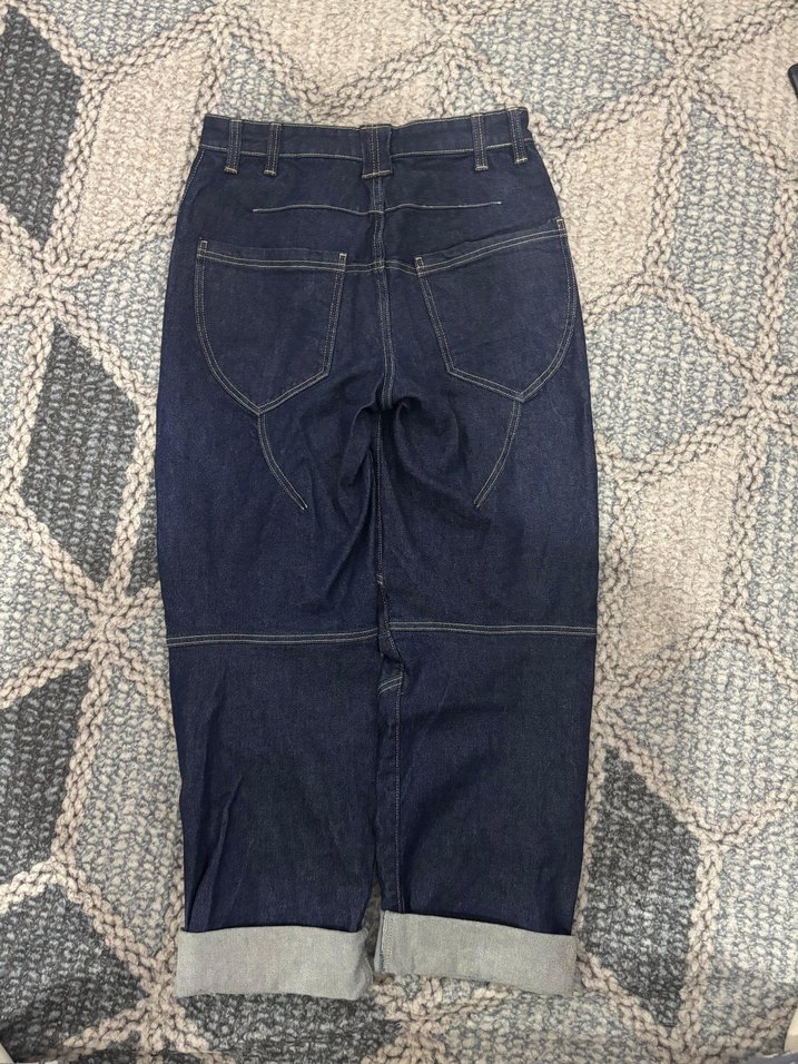 Kadın Lacivert Kürklü Bol Kesim Kot Pantolon - Görsel 4