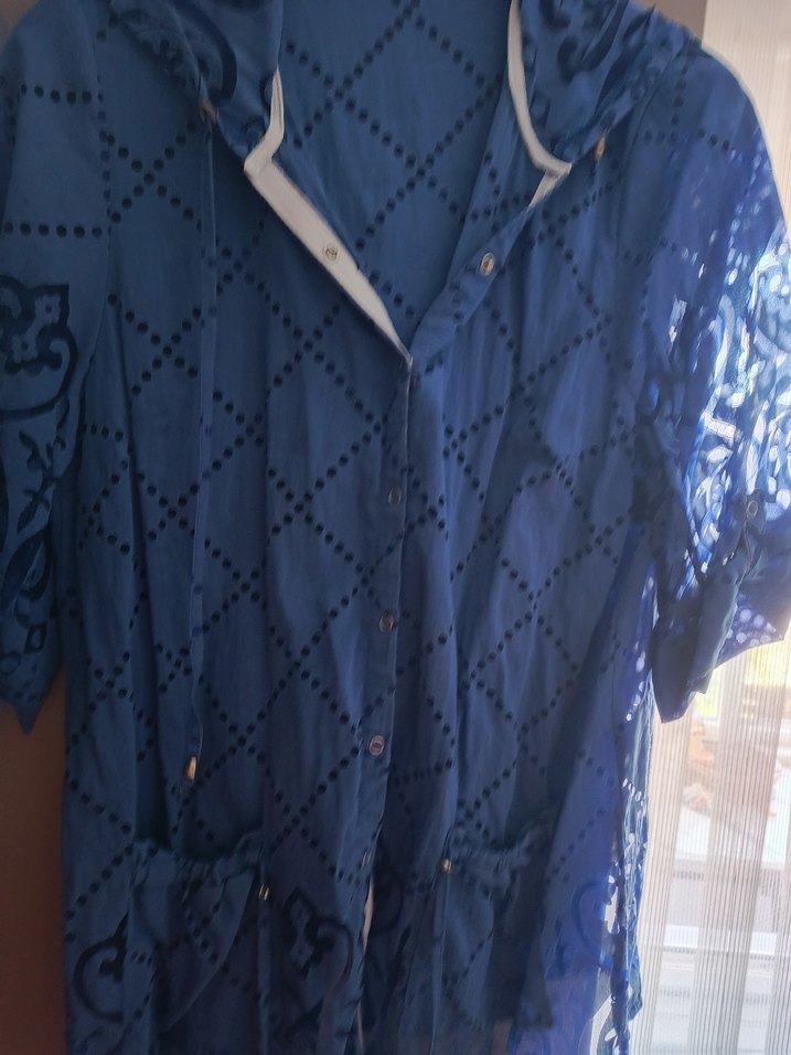 Düğmeli Mavi Nakışlı Bohem Hamile Bluzu - Görsel 2