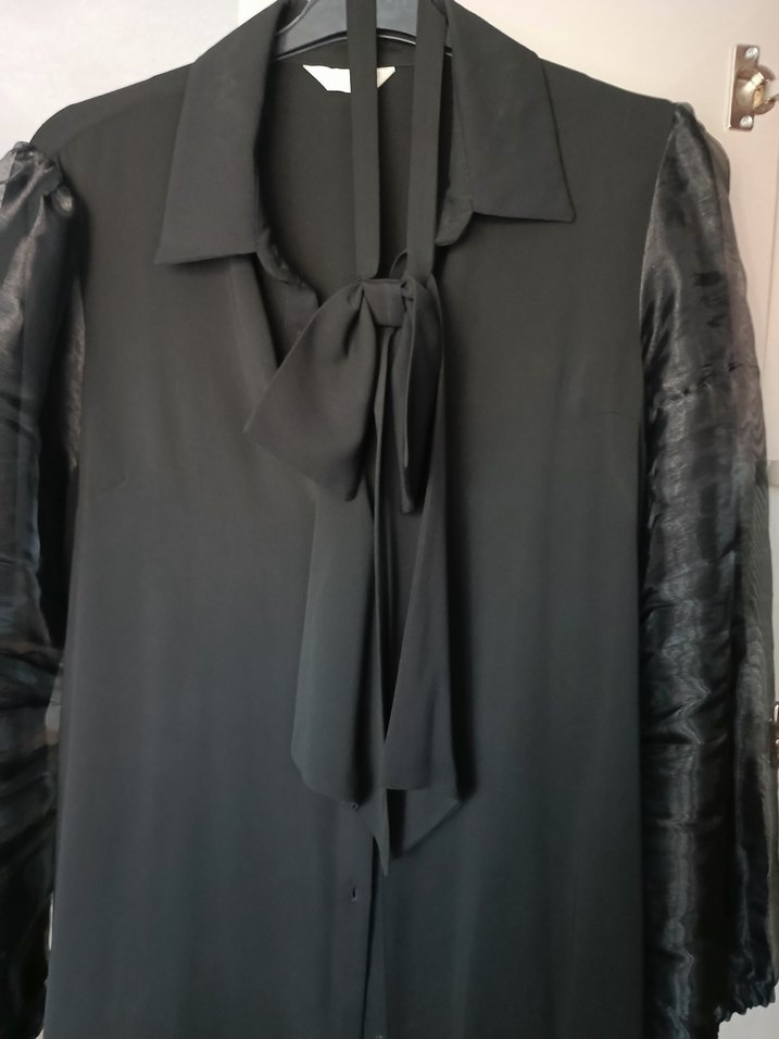 Saten Kumaşlı, Uzun Kollu, Siyah Gömlek - Görsel 2