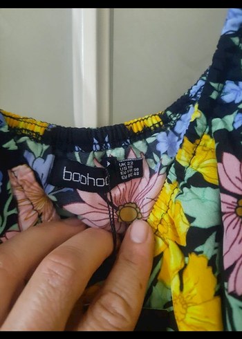 50 Beden Çiçek Desenli Bohem Straplez Mini Bluz