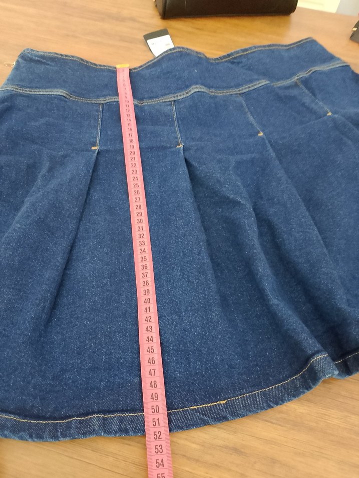 Mavi Pileli Denim Mini Etek - Görsel 5