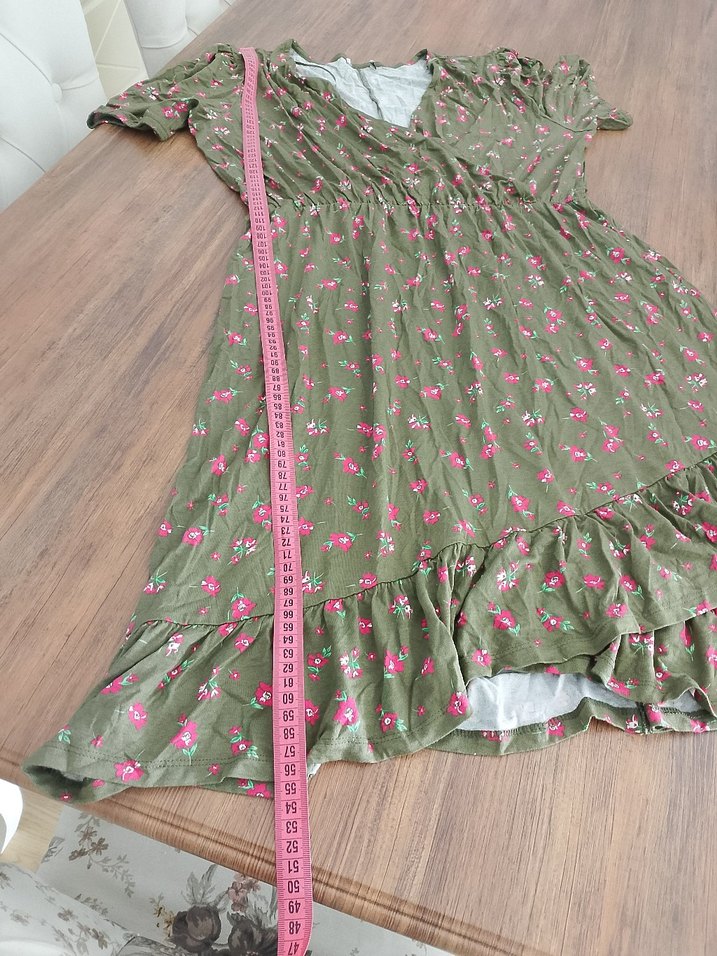 V Yaka Kadın Bohem Robalı Elbise - Görsel 4