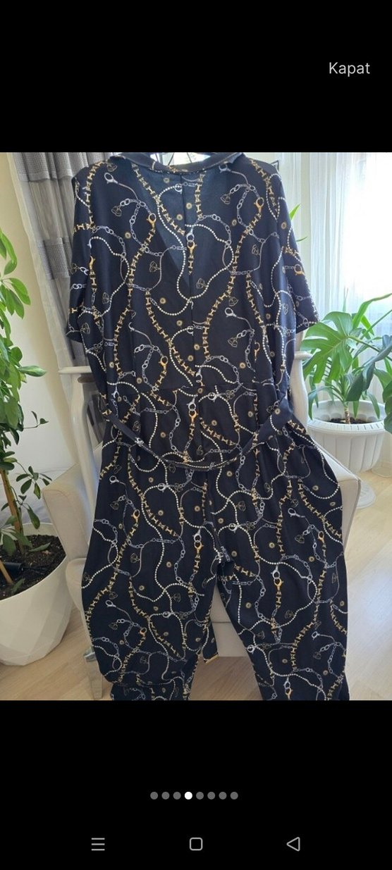 Zincir Detaylı Siyah Kadın Uzun Tulum - Görsel 2