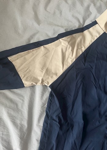 Mavi Şeritli Kadın Erkek Rüzgarlık Vintage Mont Ceket - Görsel 3