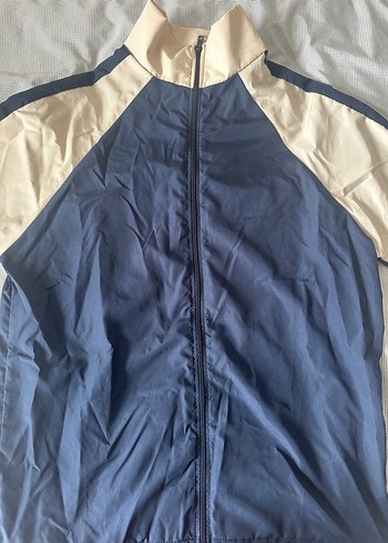 Mavi Şeritli Kadın Erkek Rüzgarlık Vintage Mont Ceket - Görsel 2