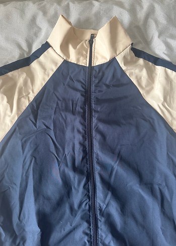Mavi Şeritli Kadın Erkek Rüzgarlık Vintage Mont Ceket