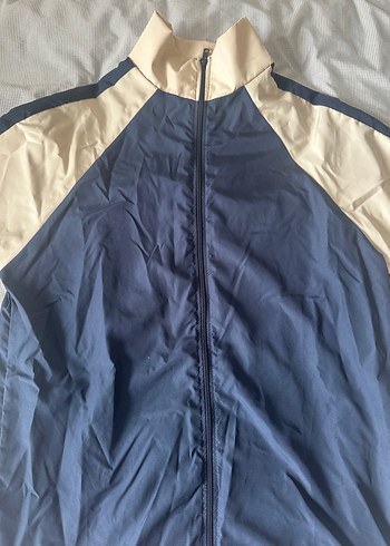 Mavi Şeritli Kadın Erkek Rüzgarlık Vintage Mont Ceket - Görsel 4