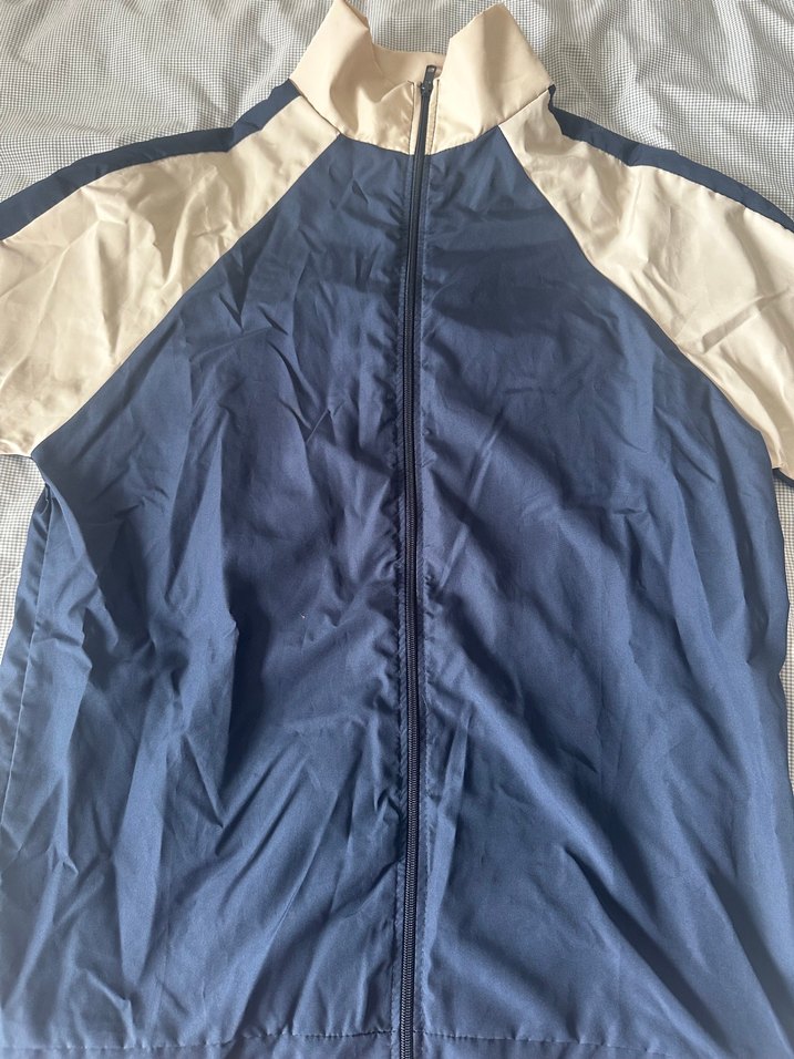 Mavi Şeritli Kadın Erkek Rüzgarlık Vintage Mont Ceket - Görsel 5