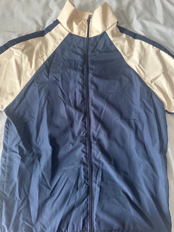 Mavi Şeritli Kadın Erkek Rüzgarlık Vintage Mont Ceket - Görsel 2