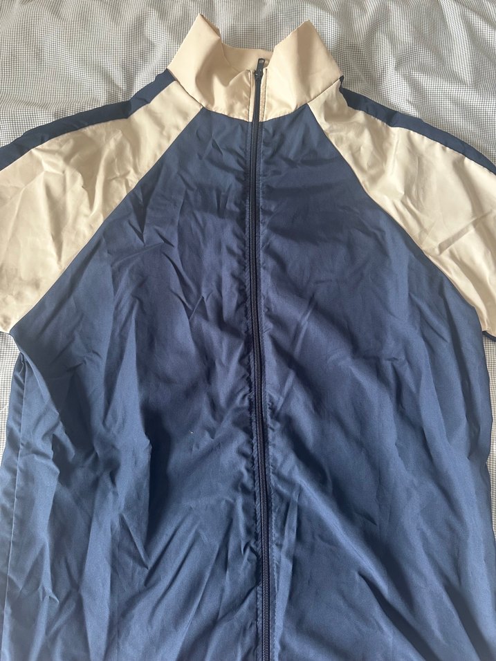 Mavi Şeritli Kadın Erkek Rüzgarlık Vintage Mont Ceket - Görsel 4