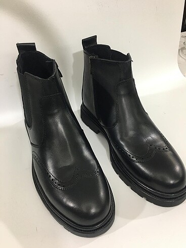 Erkek hakiki deri bağcıksız fermuarlı siyah bot
