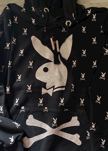 Siyah Kapüşonlu Baskılı bayan Sweatshirt - Görsel 2